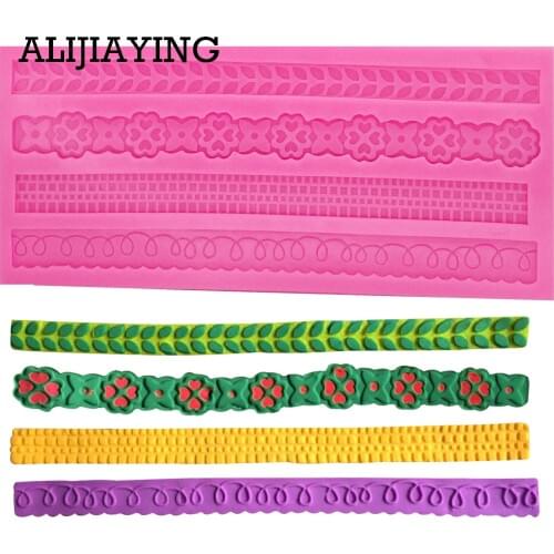 M0362 1Pcs Long lace Border Silicone Mold Christmas Cake Decorated Candy Cake flower Mold Fondant Chocolate Molds