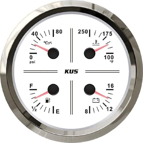 KUS 4 in 1 Multifunction Gauge Oil Pressure Meter, Fuel Level Meter, Voltage Meter, Water Temperature Meter