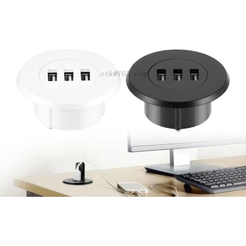 5cm Grommet Hole In-Desk Mounting 3 Ports USB 2.0 Hub For Laptop PC Computer