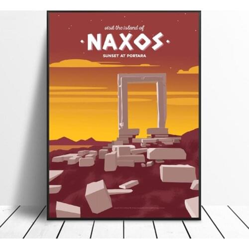 Naxos Sunset at Portara Canvas Travel poster Wall Art Pictures for Living Room Home Decor No Frame