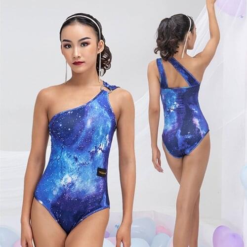 Latest Latin Dance Costumes Women Sling One-Shoulder Tops Sleeveless Ballroom Dance Practice Clothes Shirts With Bra DNV14728