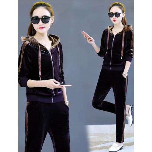 Autumn women sport suit velour jacket hoodie sweatshirt+sweatpant jogger casual workout outfit running set sportswear tracksuit