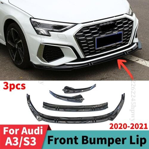 Front Bumper Lip Chin Diffuser Spoiler Deflector Accessories Carbon Fiber Look Exterior Part For Audi A3 S3 2020 2021