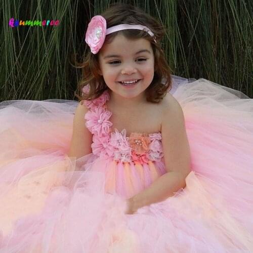 Ksummeree Floor-Length Flower Girls Tutu Dress Wedding Party Photo Props Baby Clothing Fluffy Princess Kids Dress TS075