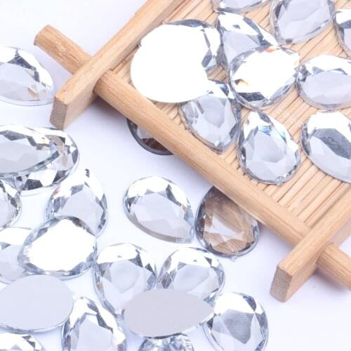 Flat Facets Tear Shape Acrylic Rhinestone Crystal 10x14mm 13x18mm 18x25mm Strass Nail Art Decorations Craft Art DIY Gems