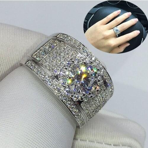 Stunning Luxury Jewelry Drop Shipping High Quality 925 Sterling Silver Pave Full 5A Zirconia CZ Eternity Women Men Wedding Ring