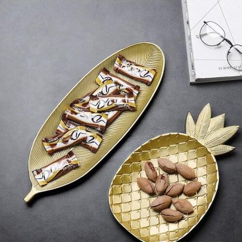 Simple Nordic Style Wooden Golden Tray Pineapple Leaf Shape Snack Fruit Bowl Wooden Storage Tray