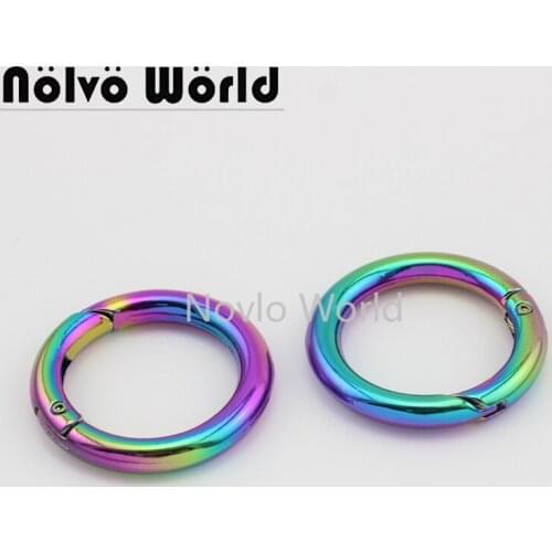 Nolvo World 5-20-100 pieces 5 size 13-17-19-25-32mm rainbow metal spring gate ring keyring buckle openable rings