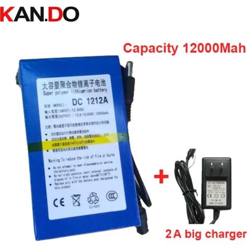 Real 12000 Mah capacity DC 12V li-ion polymer battery 2A charger DC 12V battery pack lithium polymer battery pack battery