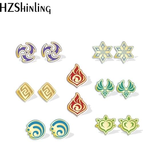 2021 New Fashion Genshin impact Element Pyru Acrylic Stud Earrings Resin Epoxy Fashion Jewelry