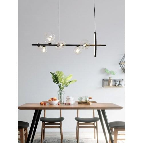 LED Modern Minimalist Luxury Hanging Lamp Restaurant Dining Room Bar Chandelier Lighting Creative Glass Bubble Black Chandelier