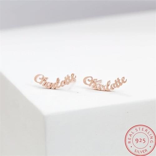VishowCo Custom Name Earrings 1 Pair Personalized 925 Silver Custom Name Minimalist Nameplate Stud Earrings For Women Jewelry