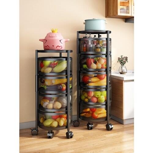 360 degree rotating vegetable storage rack kitchen floor multi-functional round fruit vegetable basket storage rack