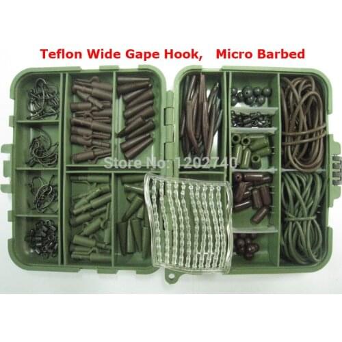 Carp Tackle Box loaded with Wide Gape Carp Hooks BD, safety lead clips, Rig tubes, Beads, Swivels, Anti Tangle Sleeves