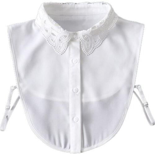 Vintage Hollow Out Lapel False Collar Blouse for Women Girls Embroidery Lace Tassel Detachable Dickey Button Half Shirt