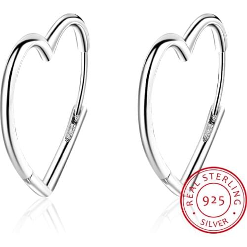 Simple 925 Sterling Silver Earrings Two Colors Love Heart Hoop Earrings For Women Gift S-E926