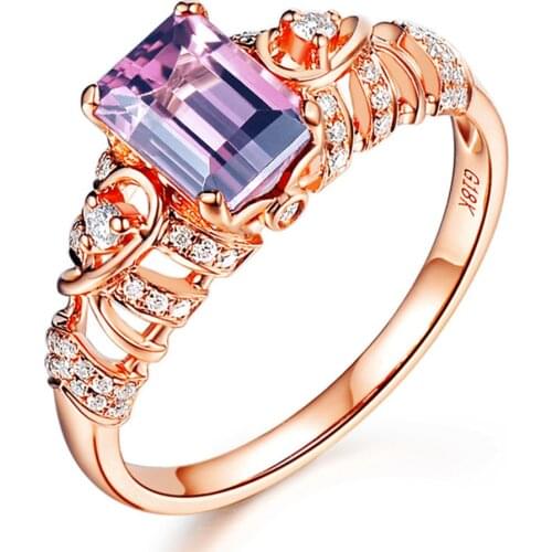 Rose gold ruby & amethyst gemstone ring for women red & purple crystal stone zircon diamonds party luxury jewelry wedding band