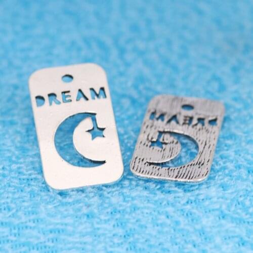 10pcs 18*32MM DREAM charms Ancient silver color engraving DIY ornaments accessories hollow star moon Rectangular Pendant