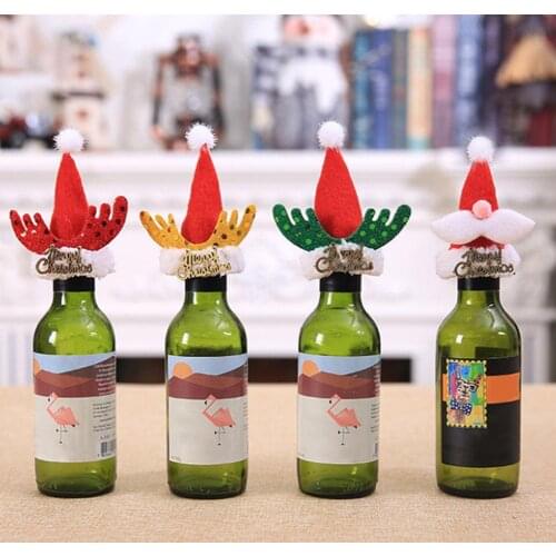 2020 5Pcs Xmas Deer Horn Wine Bottle Cover Pointed Hat Cap Holiday Party Decoration Festive christmas decoration navidad