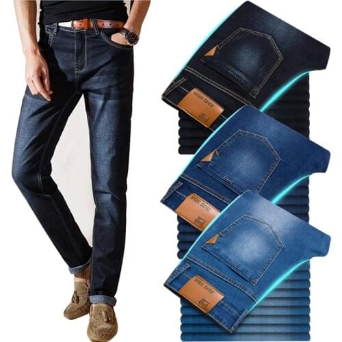 2021 Summer Classic style Men Brand Jeans Business Casual Stretch Slim Denim Pants Light Blue Black Trousers Male
