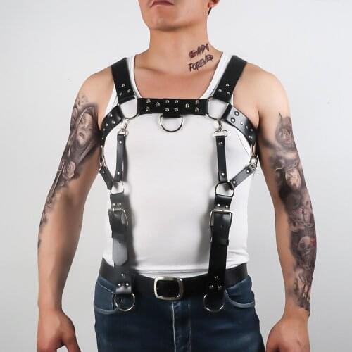 2021 New Body Bondage Harness PU Leather Belts Men Gay Festival Harajuku Goth Top Lingerie Sexual Adjustable Belts Suspenders