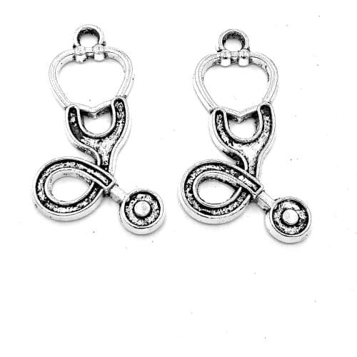 40pcs Stethoscope charms pendant 28x14mm antique silver ornament accessories jewelry making DIY base material
