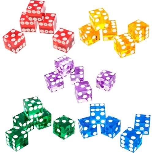 5pcs High-grade Acrylic Transparent Dice Six Sided D6 19mm Casino Dice with Razor Edges