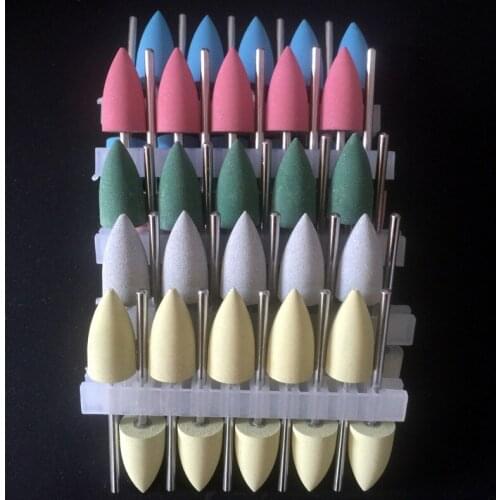 50pcs Colorful Dental Lab SILICONE Rubber Polishers Diamond Polishing Burs /2.35mm Shank