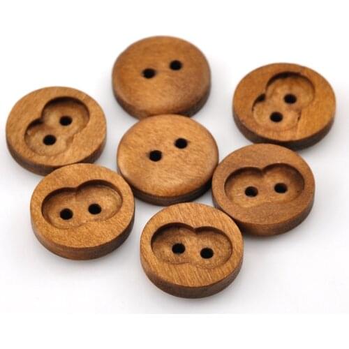 8PCs Wood Sewing Buttons Scrapbooking 2 Holes Round Coffee Color Buttons For Stitching Accessories Handmade 15mm