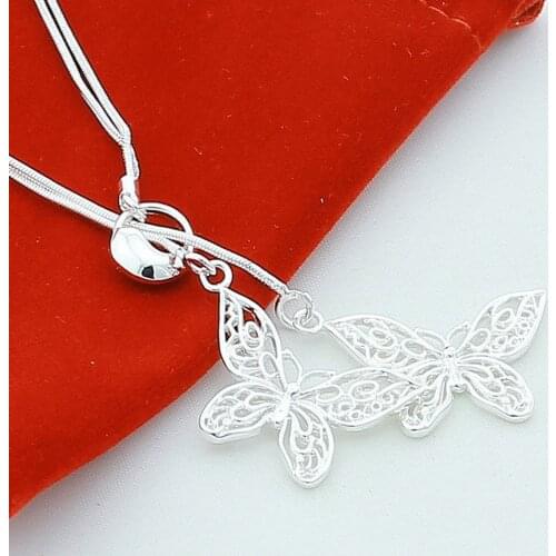 925 Silver Necklace Fine Two Butterfly Pendant Snake Bone Necklace For Woman Charm Jewelry Gift