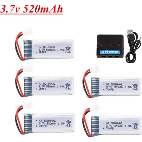 3.7v Lipo Battery for Hubsan H107P 801844 3.7V 520mAh 25c Battery + USB Charger Set for H107P RC Camera Drone Accessories