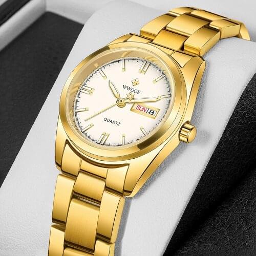 WWOOR Watch Women Fashion Dress Quartz Watches Lady Stainless Steel Waterproof Wristwatch Simple Girl Clock Relogio Feminino