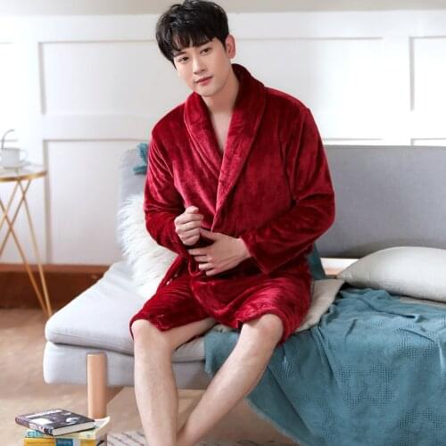 Flannel Robe Autumn Winter Warm Sleepwear Women Men Thicken Bathrobe Lounge Nightgown Home Clothes Long Bath Robe