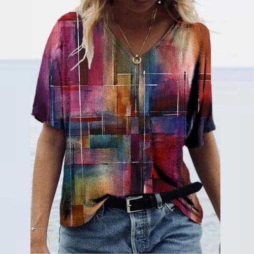 Abstract Painting Printed T-shirts Womens Harajuku T-shirts Short Sleeve Crew-neck T-shirt Ladies Casual Loose Tee Tops @40