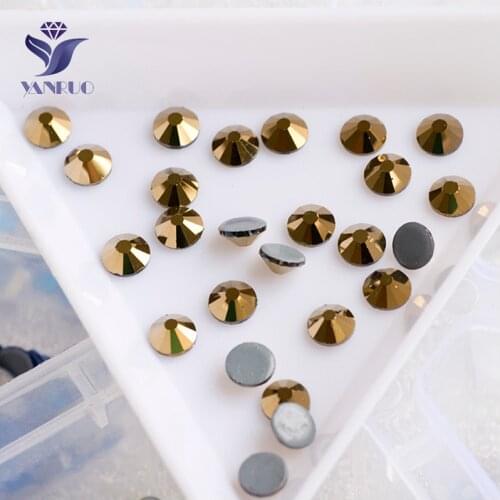 YANRUO 2028HF All Sizes Aurum Bright Strass Stones Flatback Crystal Iron On Hotfix Rhinestones For Garment Accessory