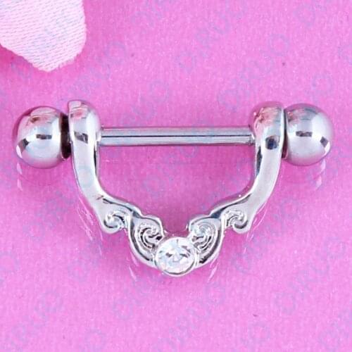 Clear crystal Nipple ring body piercing jewelry Nickel-free 316L surgical steel pair