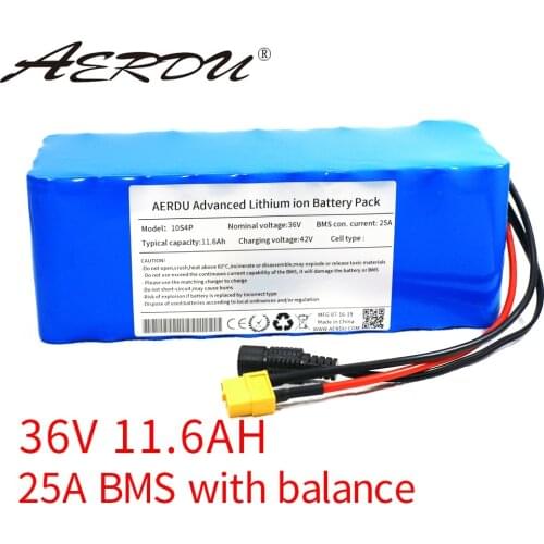 AERDU 36V 11.6Ah 10S4P 18650 Lithium battery pack for LG MG1 250w-750w ebike electric car bicycle motor scooter