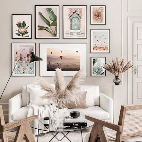 Morocco Arab Architecture Islamic Poster Landscape Canvas Print Protea Flower Balloon Wall Art Painting Botanical Picture Decor