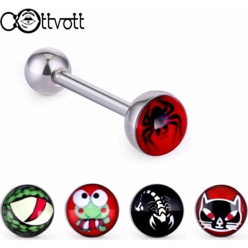 5pcs/lot Punk Steel Piercing Tongue Rings Screw Bar Barbell Snake Cat Spider Scorpions Frog Logo Kit Piercings for Women TP586
