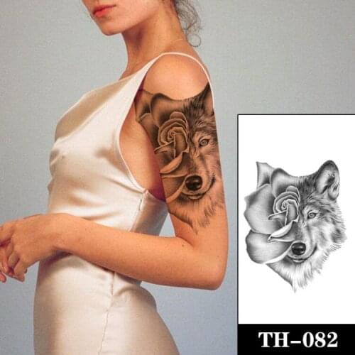Wolf Head Cool Temporary Tattoo Sticker Fashion Rose Waterproof Animal Body Art Arm Fake Realistic Tatoo Men Women Personality
