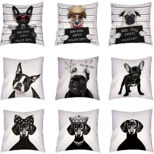Bad Dogs Cushion Covers French Bulldog Pug Poodle Pillow Cover 45*45cm Polyester Peach Skin Pillowcase Home Sofa Chair Decorate
