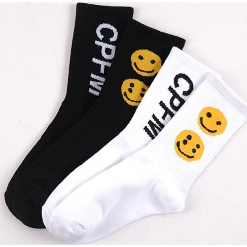 2021 Adult Middle Happy Joy Calf Short Crew Street Fashion Cotton Socks Streetwear Two Smiling Smile Faces Double Eyes Happiness