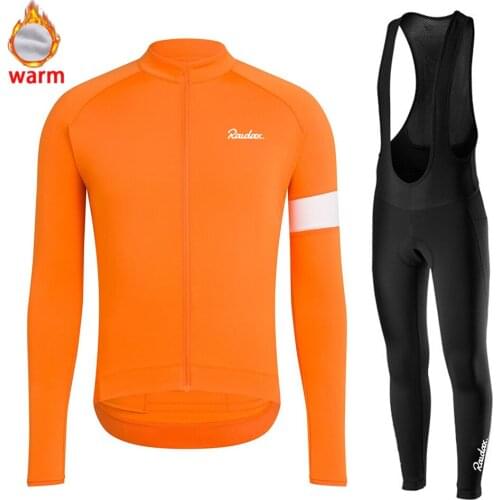 New Winter Thermal Fleece Set Orange Cycling Clothes Mens Jersey Suit Sport Riding Bike MTB Clothing Bib Pants Warm Sets Ropa
