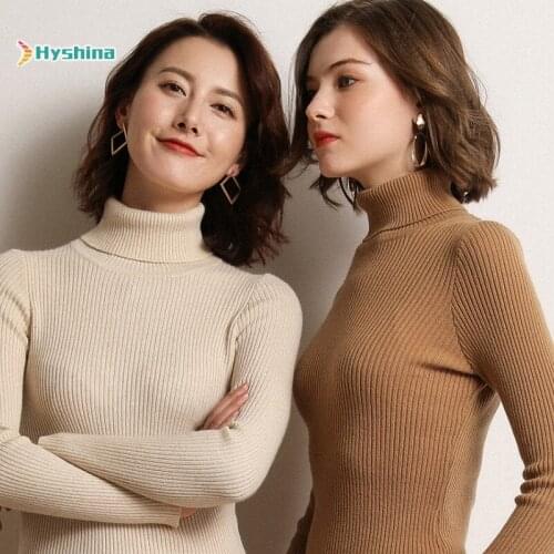 New High Neck Sweater for Womens Slim Fit Solid Color Long Sleeve Sweater Pullover