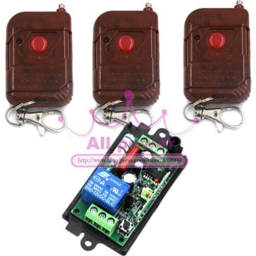 AC110V220V 1 Channel Learning Code Gate Garage Door Remote Control Switch Receiver with 2pcs Wooden Frame One Button Transmitter