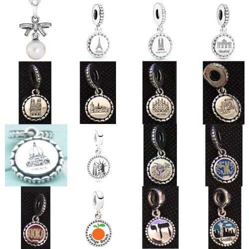 NEW 2021 100% 925 Sterling Silver Pearl Castle Orange Charm Pendant Fit DIY Original Bracelet Fshion Jewelry Gift