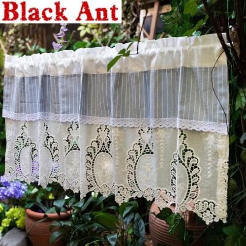 American Mediterranean Striped Door Curtain Nordic Cabinet Half-Curtain Hollow Out Embroidered Short Sheer Curtains DL-JD833#30