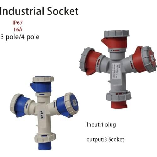 Industrial Plug and Socket 16A 3 pole 4 pole ip67 Input 1 plug Output 3 Socket Waterproof 220V 380V 415V