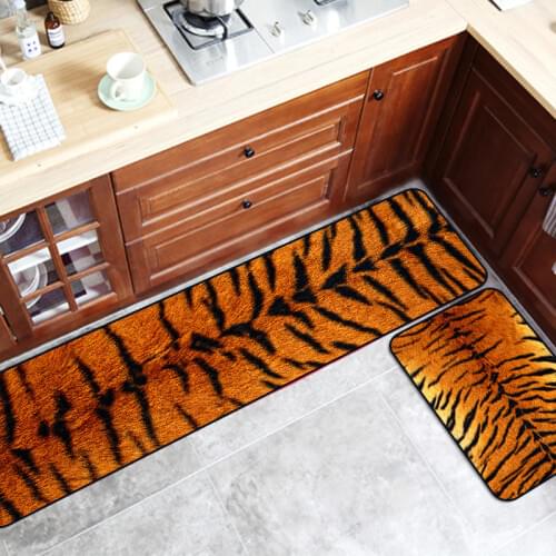 Modern Imitation Fur 3D Printing Leopard Tiger Leather Kitchen Mat Entry Mat Non-slip Foot Mat Bedroom Bedside Blanket