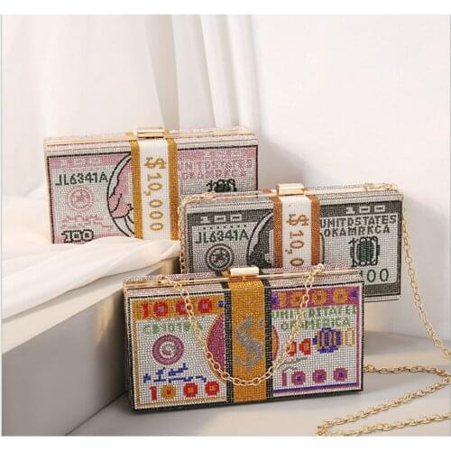 XIYUAN lady Rhinestone Clutches bags Crystal Purse Luxury Women Evening Bag New Fashion Ladies dollars Chain gift Clutch bag